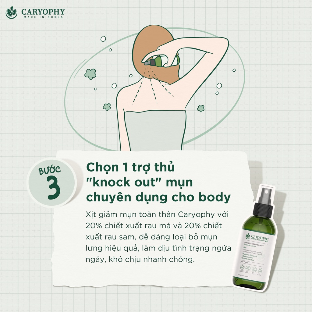 Xịt Giảm Mụn Lưng Caryophy Portulaca Body Mist giảm mụn, mờ thâm, sáng da toàn thân 150ml | BigBuy360 - bigbuy360.vn