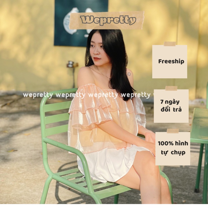❣▩Áo trễ vai nữ tay bồng croptop 2 lớp có lót ngắn vải organza cao cấp chất mát Wepretty Clothes