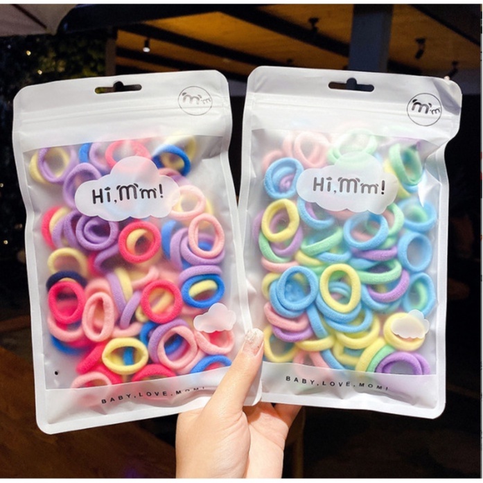 Bộ 50 dây cột tóc thun co giãn nhiều màu sắc xinh xắn cho bé yêu phong cách Hàn Quốc