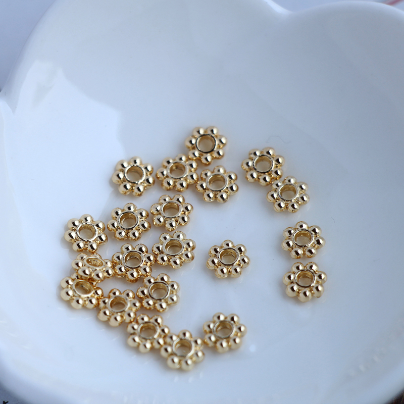 Bộ 50 Hạt Xâu Chuỗi Hình Bông Tuyết 14K Màu Vàng Kim Làm Trang Sức DIY