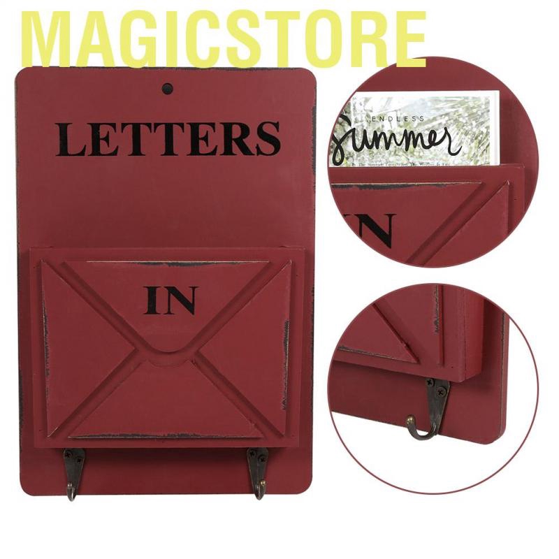 Magicstore Wood Mail Box Letter Rack Key Holder Wall Storage Creative Home Decoration with Hook Hanger - intl