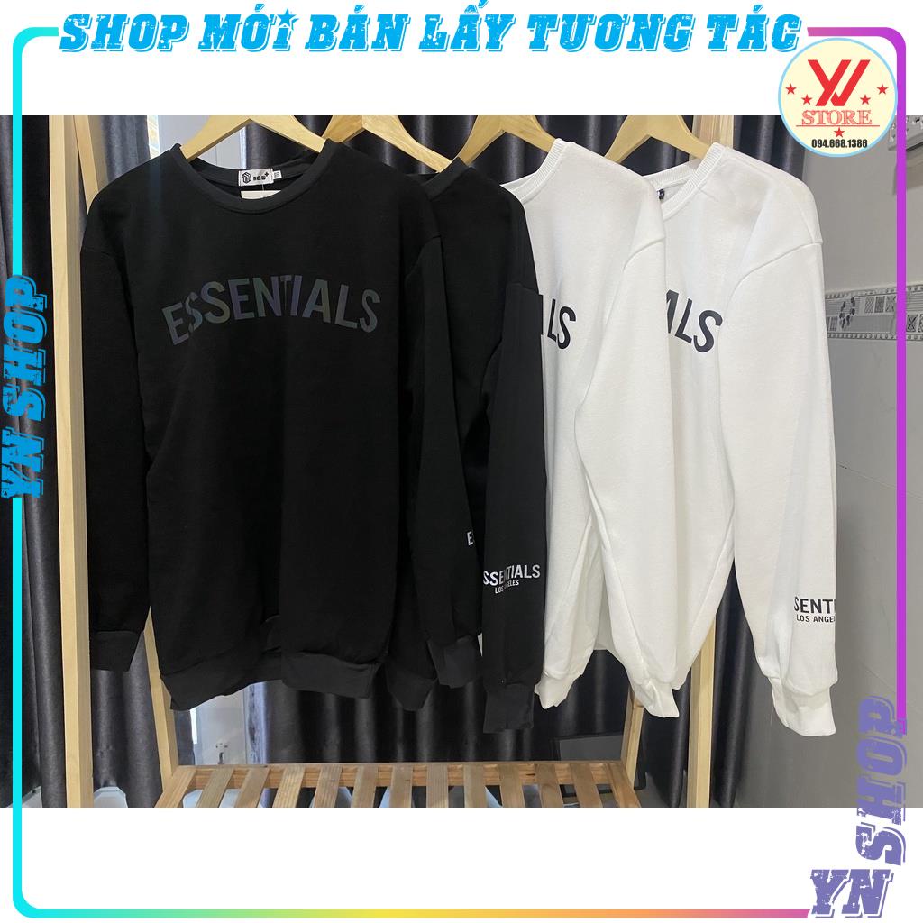 Áo sweater essentials full size 2 màu trắng đen chất liệu nỉ cotton thời trang hàn quốc