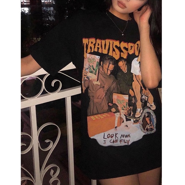 Áo thun tay ngắn dáng rộng in họa tiết chân dung phong cách hip hop thời trang đường phố cá tính