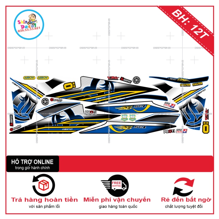 TEM RỜI EX 2011 LC XE ĐEN BỬNG TRẮNG MẶT NẠ XANH GP -- SHIN DECAL 2