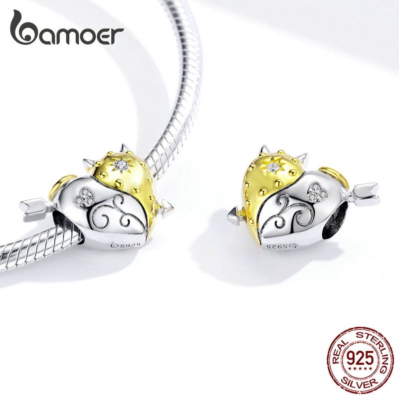 Charm Bamoer bsc107 bạc 925 hình trái tim thiên thần và ác quỷ trang trí vòng tay cho nữ