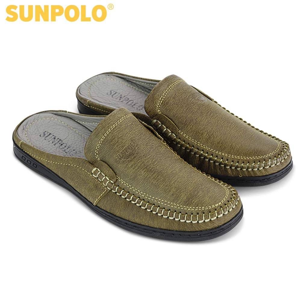 [Mã BMBAU50 giảm 7% đơn 99K] Giày Sapo Bít Mũi Nam Da Bò SUNPOLO Bò Rêu - SUSP218BRE