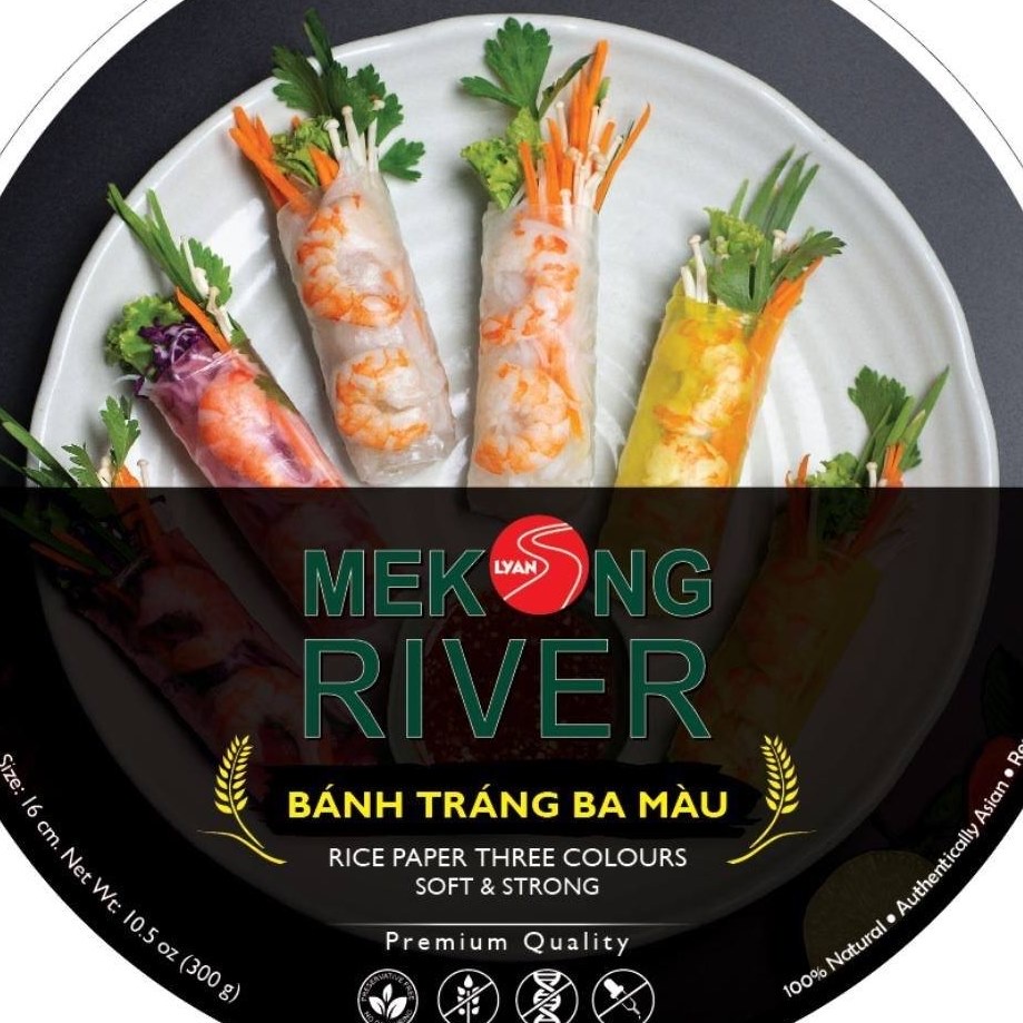 Bánh tráng ba màu MEKONG RIVER dẻo, dai, dầy cuốn không rách từ thiên nhiên đóng gói 300g Size 22 cm, 16 cm