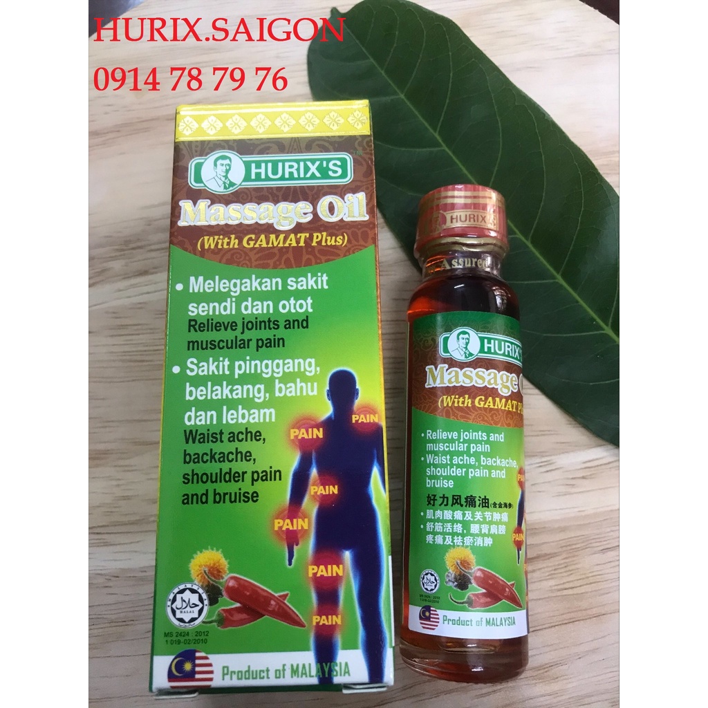 Dầu xoa bóp nội địa Malaysia cao cấp, Hurix's 21ml (Chiết xuất Hải Sâm Nhật Bản) giảm đau, mỏi hiệu quả