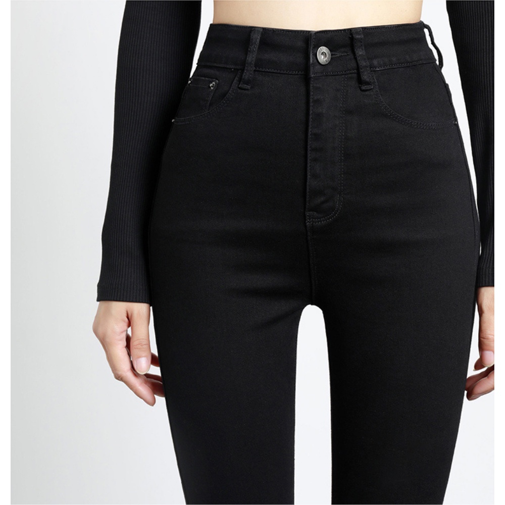 [Giảm 5k đơn 0đ] Quần jeans nữ, quần jeans lưng cao dáng ôm co dãn màu đen size S M L  BASIC SKUQ-33 | BigBuy360 - bigbuy360.vn
