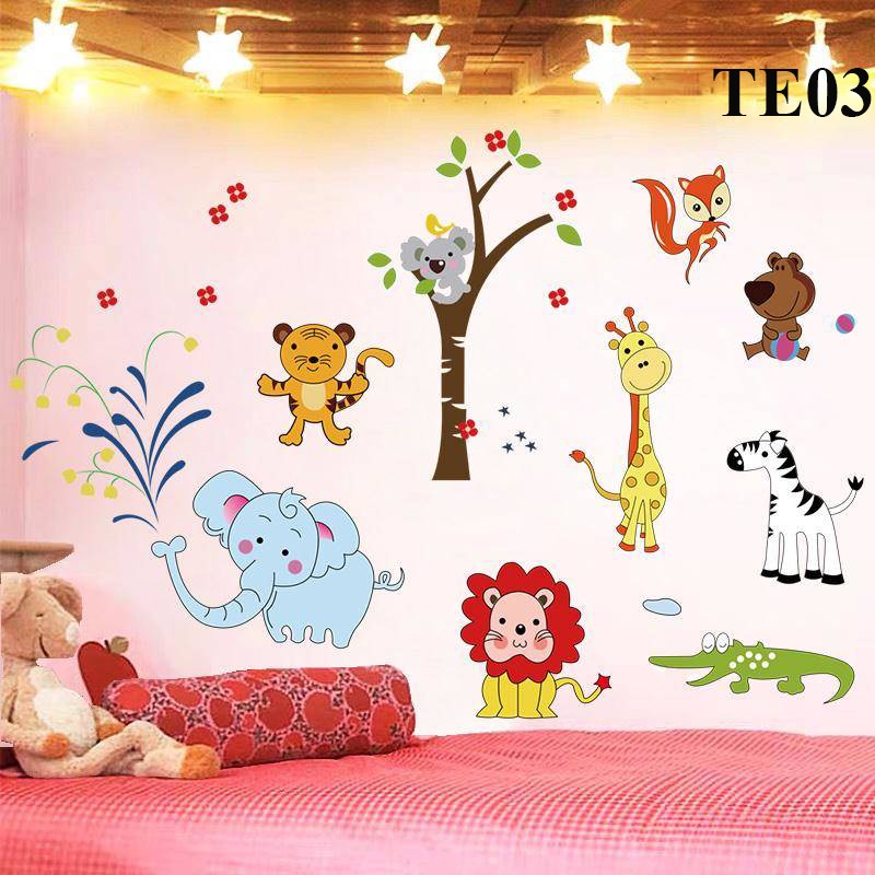 Tranh decal dán tường cho bé tiếng anh và động vật 💥 FREESHIP💥 decal dán tường cho bé trang trí phòng siêu xinh