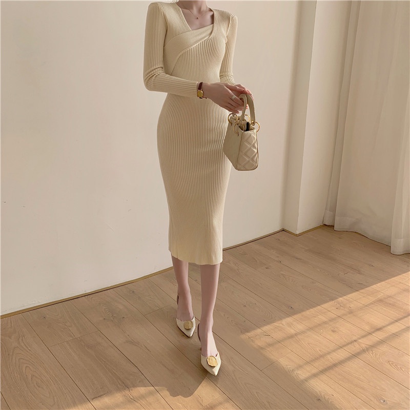 Đầm Dệt Kim Dài Tay Co Giãn Thời Trang Mùa Thu Dành Cho Nữ