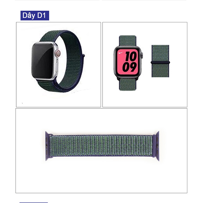 Dây apple watch Bụi Leatther - D127, chất liệu lynon cao cấp, apple watch series 3, 4, 5, 6, SE, size 38-40-42-44mm