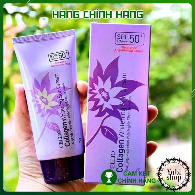 Kem Chống Nắng Cellio Tím - Kem Chống Nắng Cellio Collagen Whitening Sun Cream 70g Chính Hãng Hàn Quốc - New