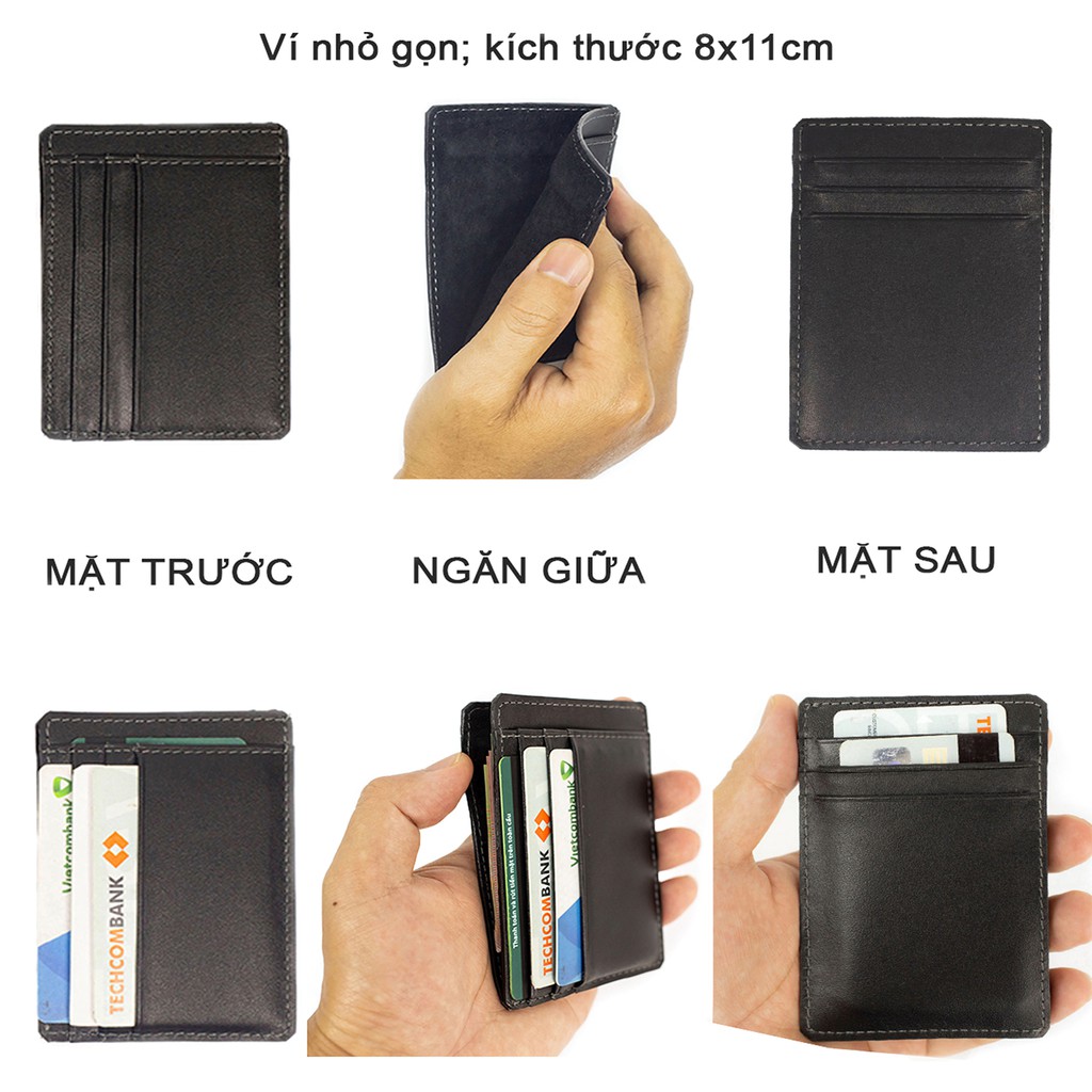 Card holder da bò V129, ví đựng thẻ name card da thật, ví mini nam nhỏ gọn, tiện lợi, fullbox, da thật, bảo hành 12tháng