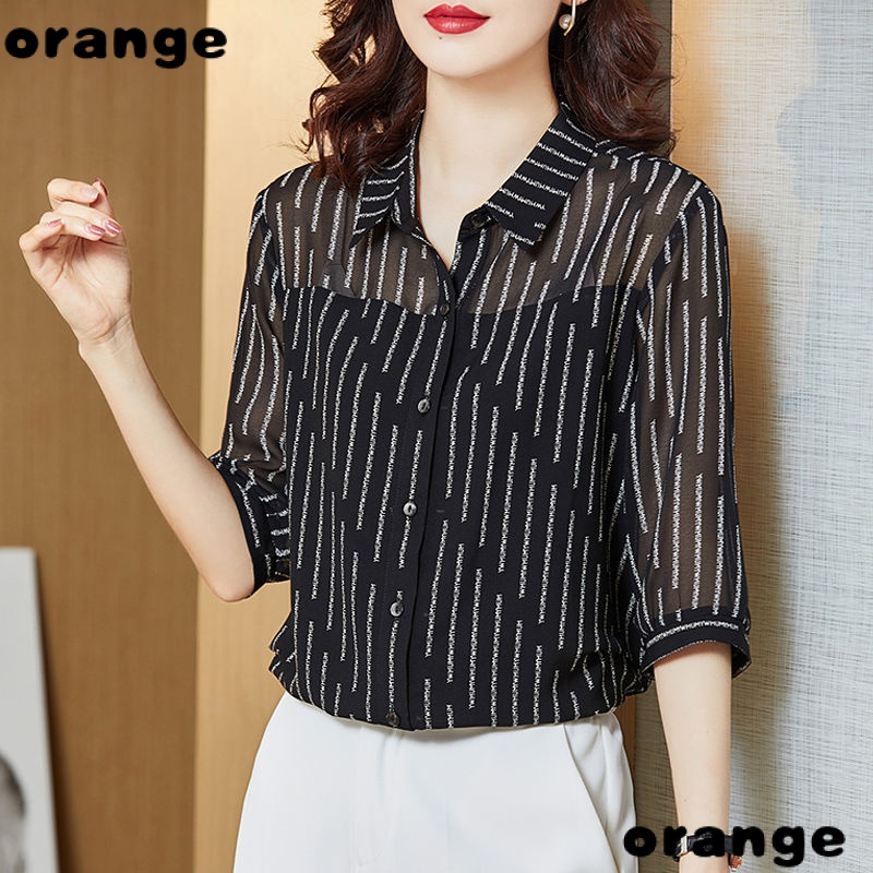 Áo Sơ Mi Chiffon Mỏng Tay Ngắn Phong Cách Thời Trang Pháp Mới 2022 Dành Cho Nữ Độ Tuổi Trung Niên H79T