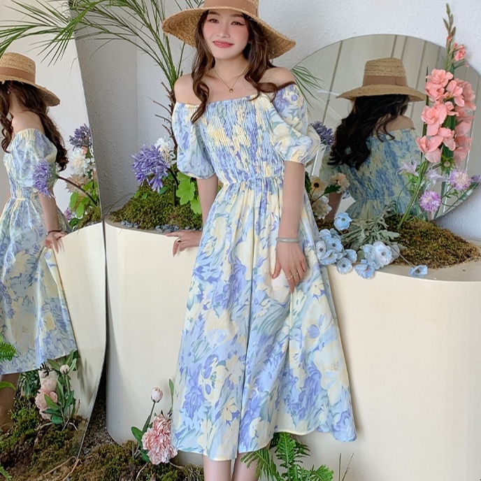 Đầm Hoa Xếp Ly Cổ Chữ V Thời Trang Mùa Hè 51473