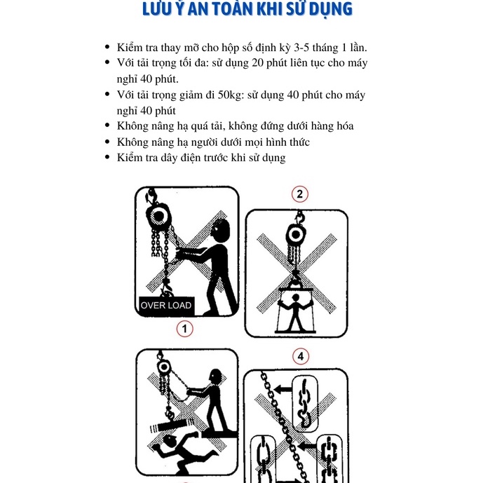 Tời điện treo KENBO PA300 tải trọng tối đa 240kg, cáp dài 12 mét, 30 mét