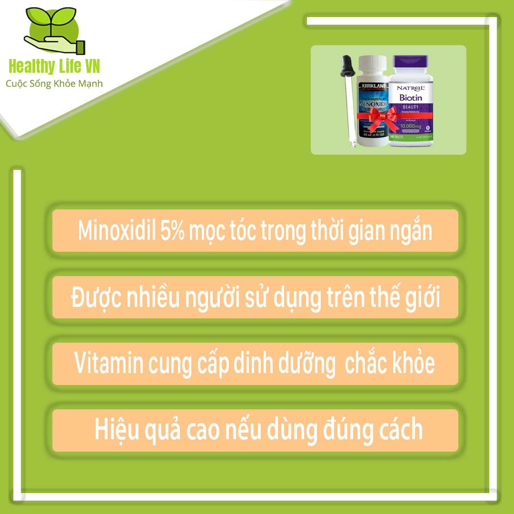 Minoxidil 5% Mọc Râu Dạng Lỏng Kirkland Combo Biotin