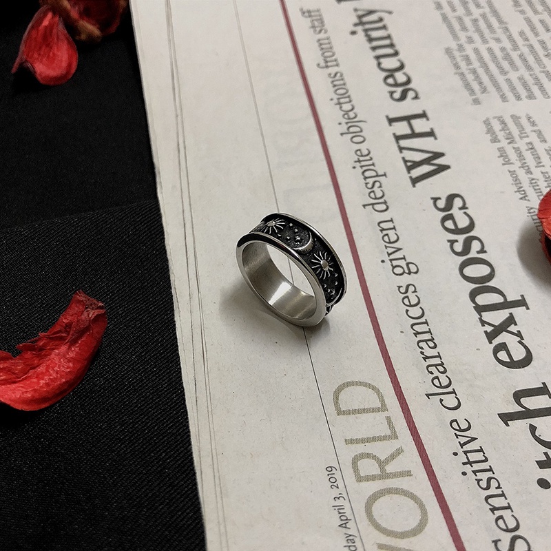 Nhẫn Nam Ngôi sao Mặt trăng Mặt trời Cổ điển Thiểu số Ba chiều Bạc Thái Thiết kế ban đầu Làm bằng tay NH-153