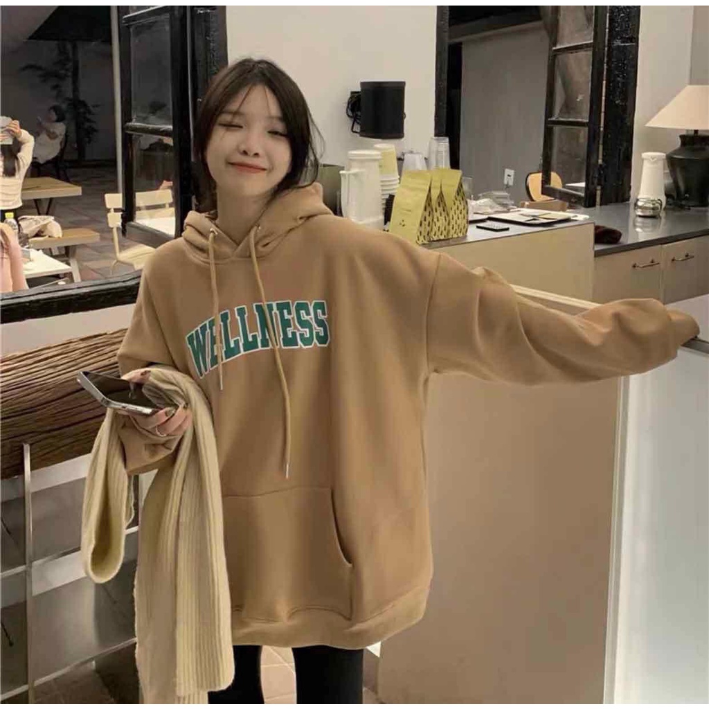 Áo hoodie nỉ in chữ xanh lá form rộng phong cách ulzzang, áo sweater có mũ dài tay bồng nam nữ UNISEX màu đen, xanh, nâu