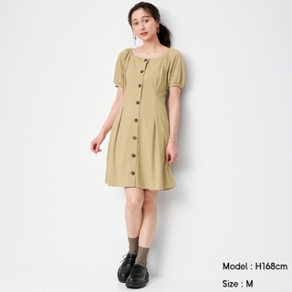 Đầm sơ mi cổ chữ U xinh xắn, dễ thương mà thanh lịch của GU - Nhật Bản