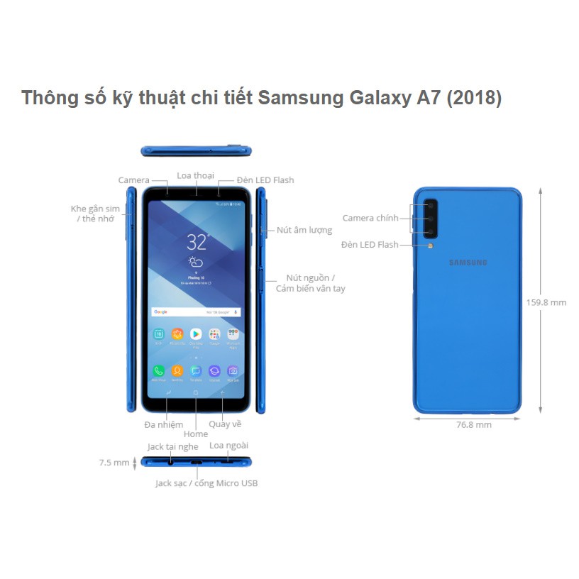 Điện thoại Smartphone Samsung Galaxy A7 2018 3 camera khủng chính hãng bền đẹp giá rẻ