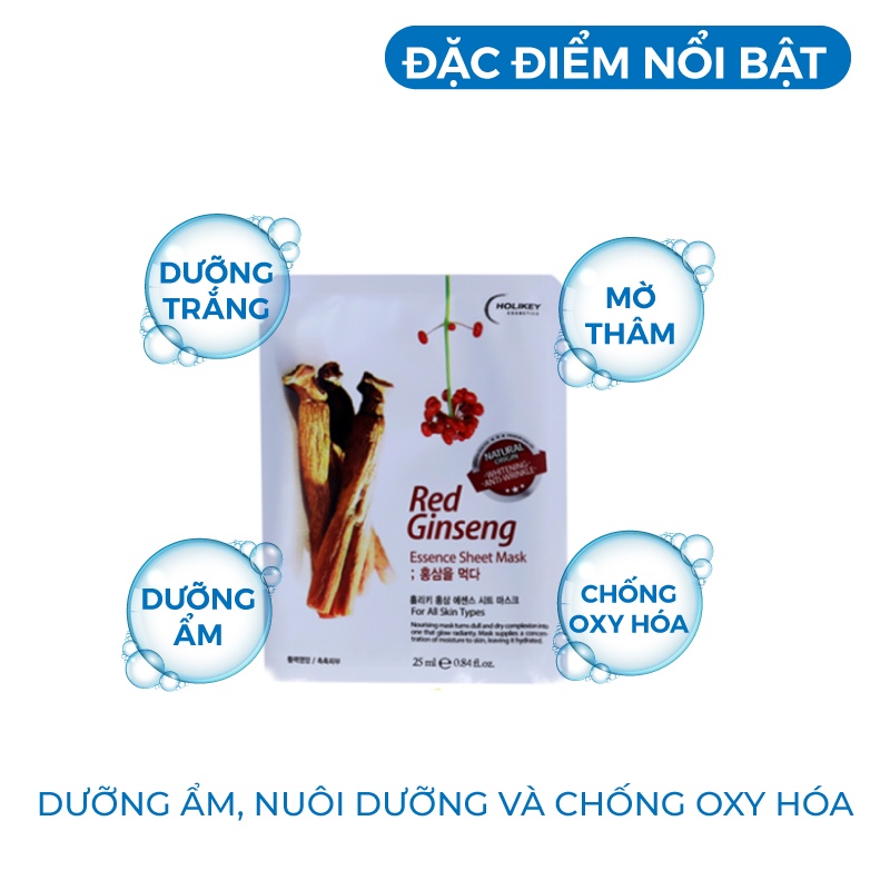 Mặt nạ giấy - Mặt nạ dưỡng da Hồng Sâm trẻ hóa làn da &amp; cấp ẩm Holikey Hàn Quốc [Hộp 10 Túi / Hàng Nhập Khẩu Hàn Quốc]