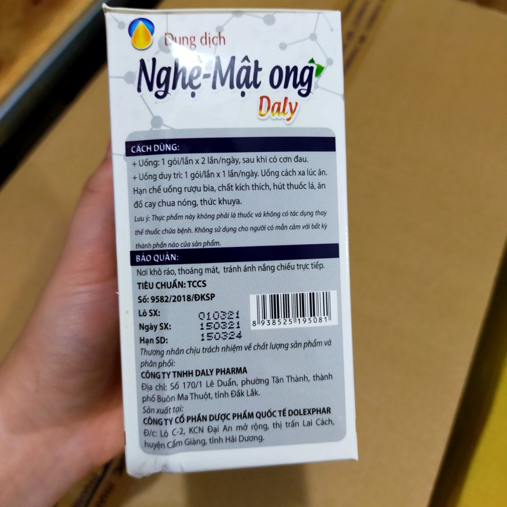 Dung dịch nghệ mật ong Daly giúp giảm viêm loét dạ dày (Hộp 20 gói)