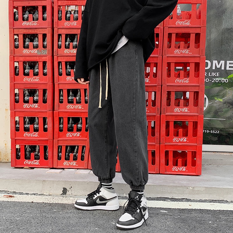 Quần Jean Ống Rộng Lưng Rút Dây Phong Cách Hàn Quốc Thời Trang Mùa Đông Dành Cho Nam