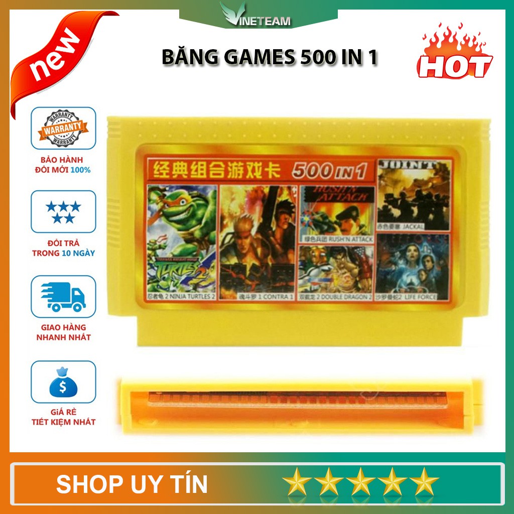 Băng game điện tử 4 nút 500 Game không trùng SNES- Contra, Super Mario, Natra cứu mẹ, Jackal, Xe Tăng, Captain -DC4539