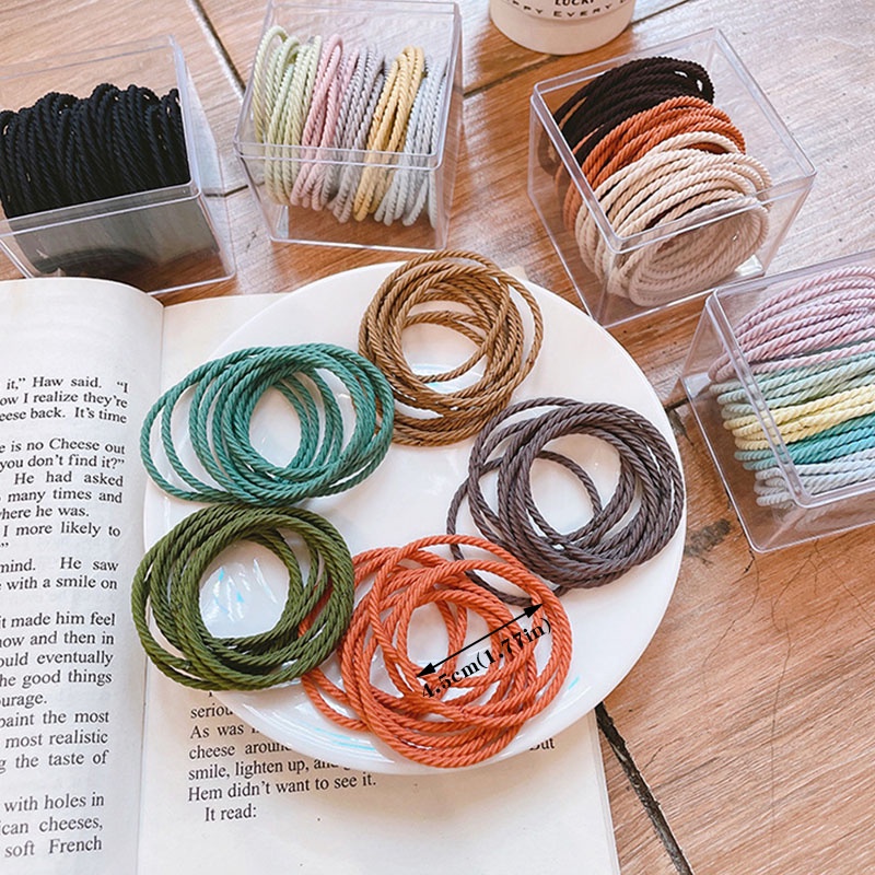 Set 50 Dây Cột Tóc Co Giãn Nhiều Màu Sắc Đơn Giản Cho Nữ