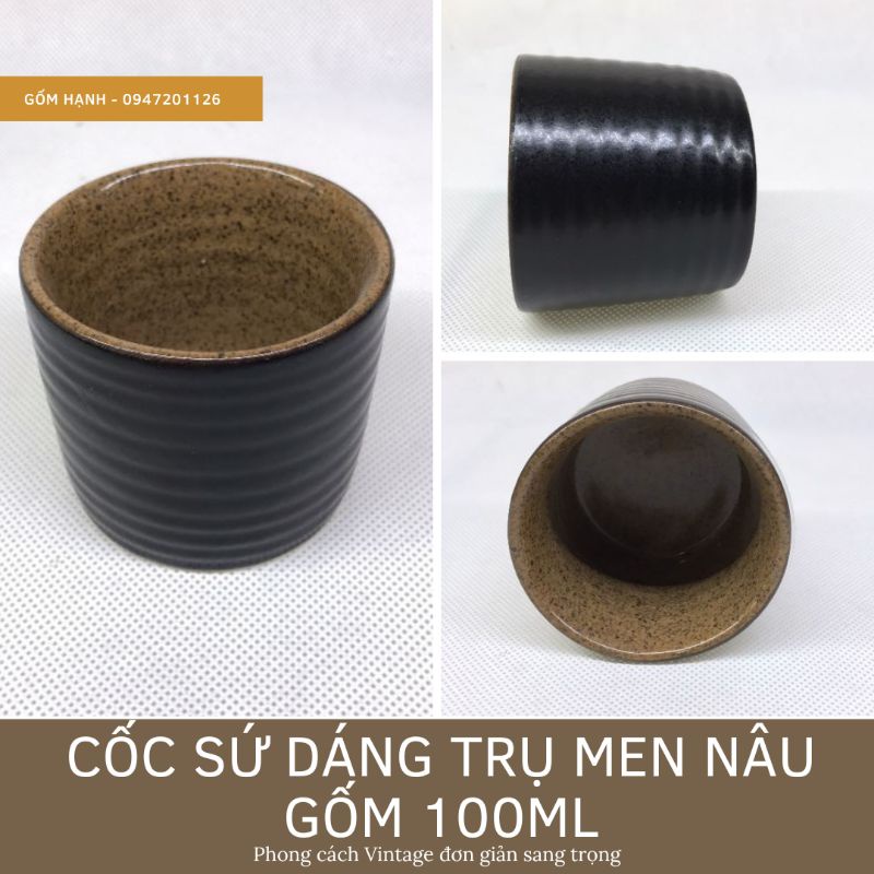 Cốc ly sứ gốm Bát tràng dung tích 100ml - Phong cách Vintage - Men 2 màu nâu đen sang trọng. Gốm sứ cao cấp.