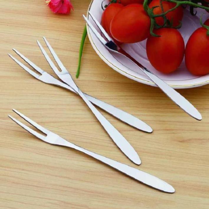 Bộ 10 Dĩa nĩa inox 2 răng ăn trái cây hoa quả dài 13 cm bền rẻ