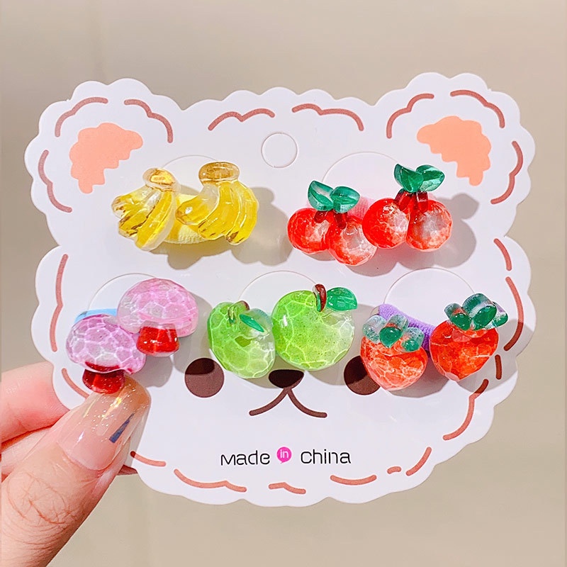 Set 10 Dây Cột Tóc Co Giãn Hình Hoa Quả Dễ Thương Cho Bé Gái