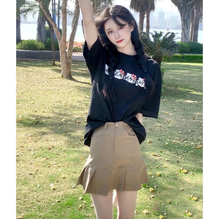 Cocory vn Chân Váy Jeans Chữ A Lưng Cao Vintage Cho Nữ