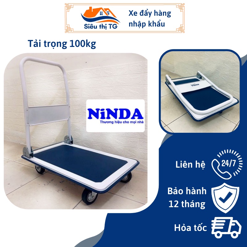 [XẢ KHO] Xe đẩy hàng 4 bánh FUJIHOME HT-415 tải max 150kg bánh TPR êm | Ninda ND-150S, tải trọng 100kg