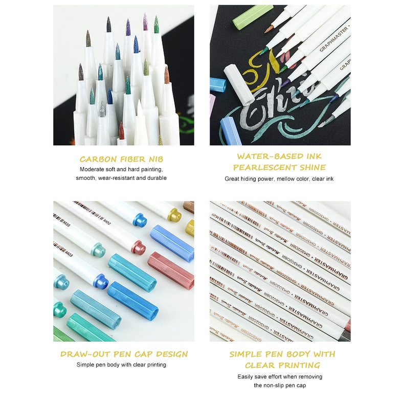 Bút Đánh Dấu 15 Màu Sắc Ánh Kim Dùng Trang Trí Sổ Tay DIY