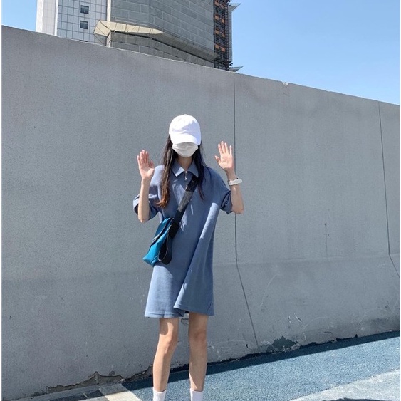 Váy đầm nữ cộc tay cổ polo MK chất thun tăm khóa cổ xanh đen hồng freesize phom suông dáng A hàn quốc thể thao C787