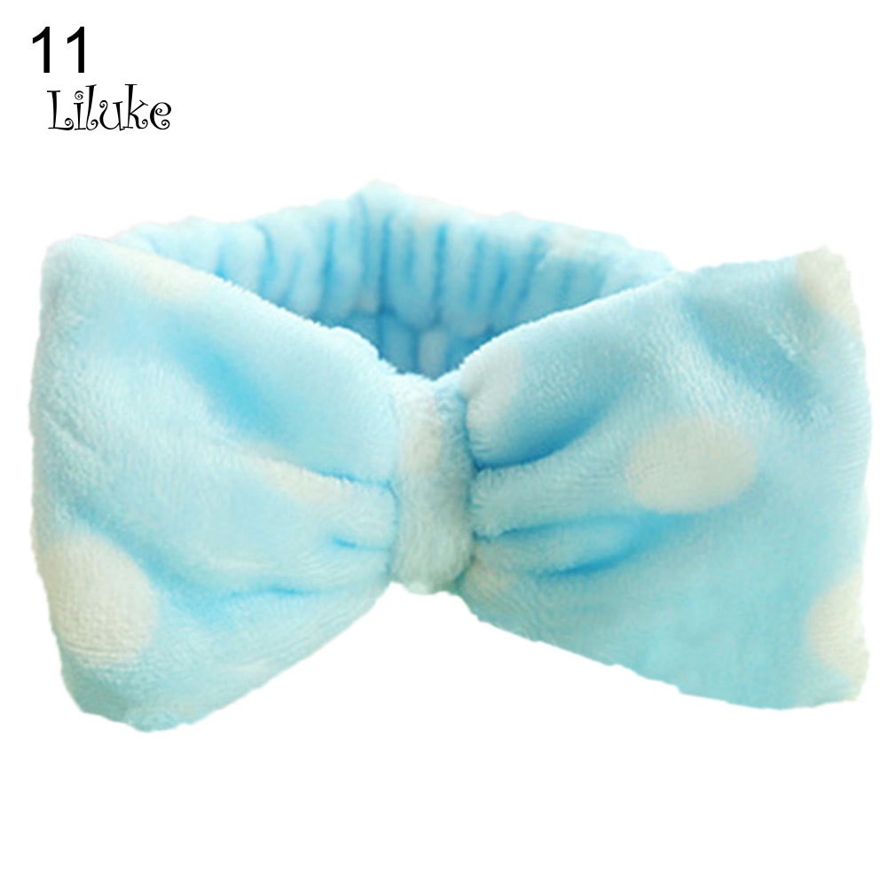 Women Bowknot Soft Fleece Elastic Makeup Cosmetic Hair Band Headband