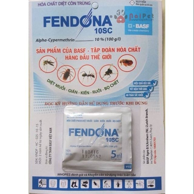 HN - Vỉ 4 gói Thuốc muỗi FENDONA 10SC mỗi gói 5mll (có thể diệt ruồi, kiến gián, bọ chét và diệt côn trùng)
