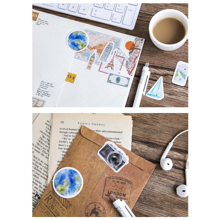 Sticker chủ đề Du Lịch - Hộp 46 miếng dán trang trí sổ tay Bullet Journal - M132