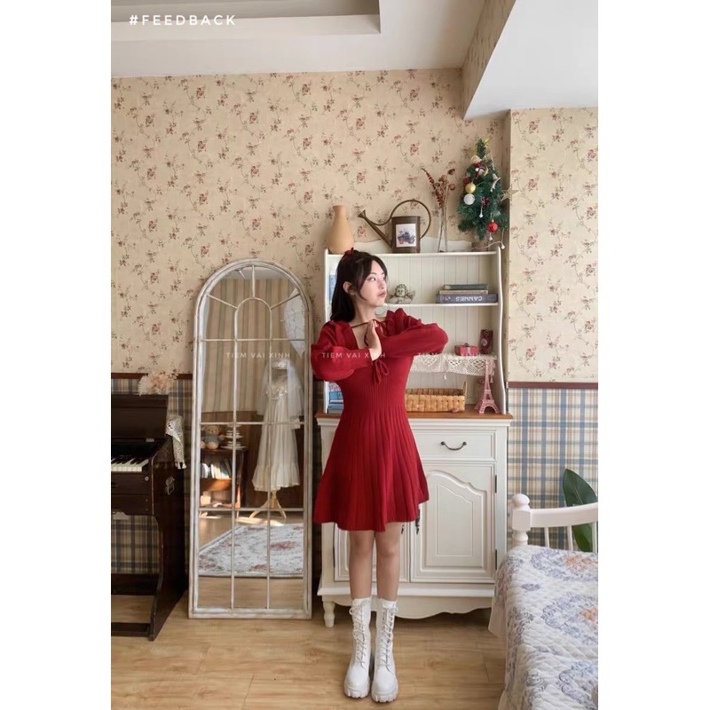 Váy Đầm Len Trễ Vai 🍊[Tiệm Vải Xinh]🍊 Váy Len Ulzzang Phong Cách Hàn Quốc - Hàng Quảng Châu