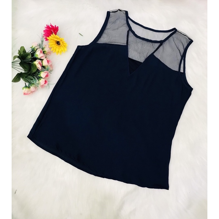 Áo voan sát nách màu đen size S_Xl chất voan phối lưới