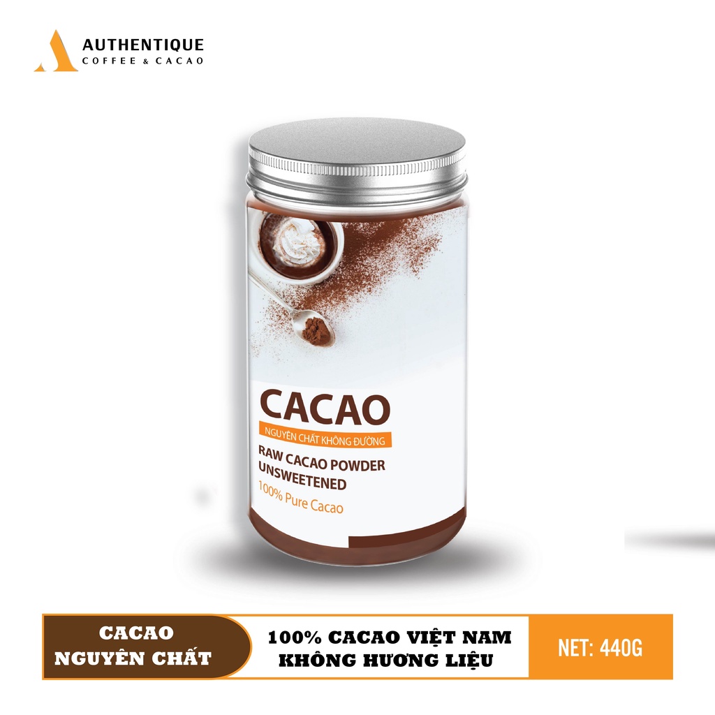 Bột Cacao Nguyên chất Không đường - Hũ 440gr - Hỗ trợ đẹp da, giữ dáng | Authentique Cacao