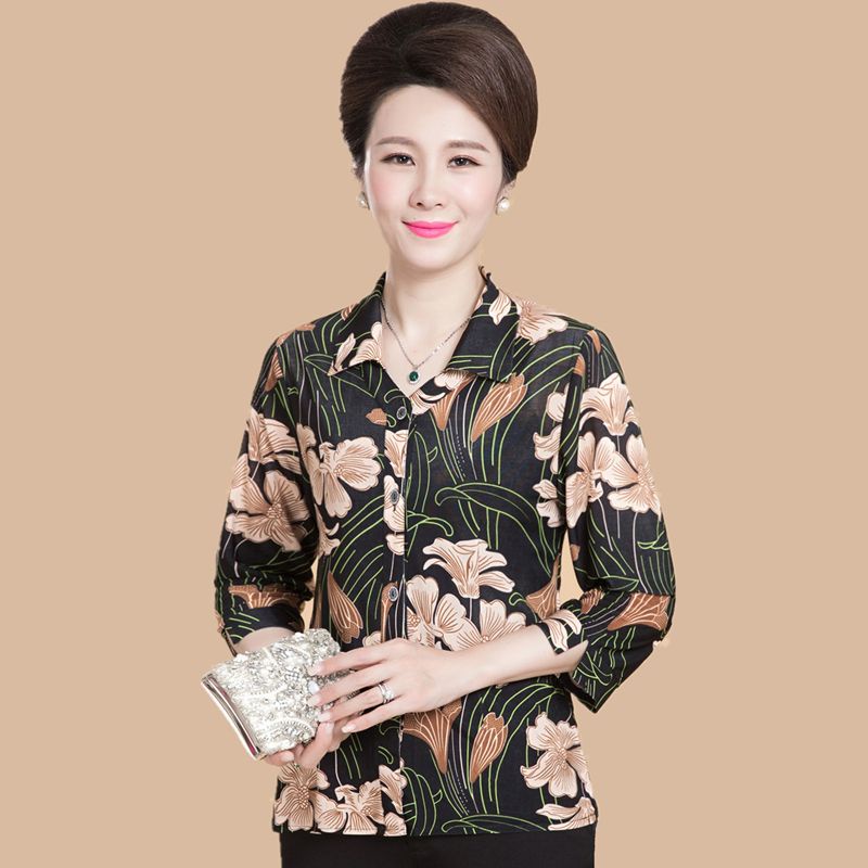 Áo Sơ Mi Dáng Ôm In Họa Tiết Phong Cách Hàn Quốc Thời Trang Xuân Thu Cho Phụ Nữ Trung Niên L-5Xl