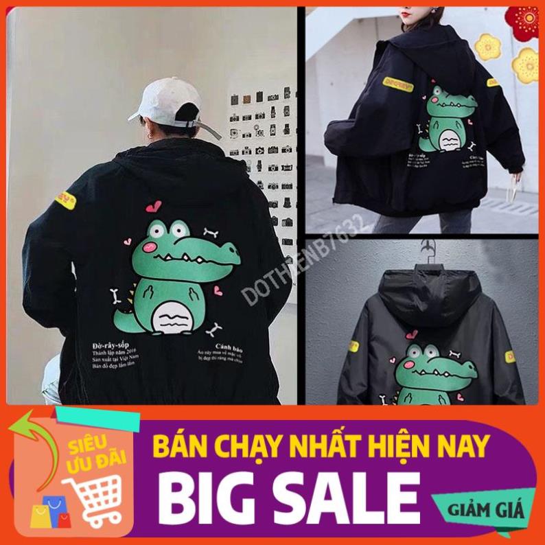 SALE Áo Khoác Dù Nam Nữ Hình Cá Sấu Vải Dày 2 Lớp Chất Lượng Có Nón - Áo gió chống nắng form rộng khóa kéo túi