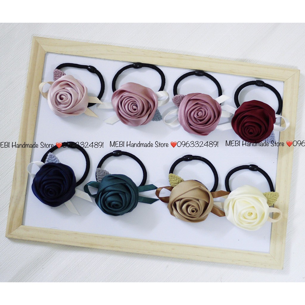 (ảnh thật 100%) Set 3 món hoa cài áo, dây buộc tóc, cặp càng cua mẫu hồng cuộn siêu xinh (tặng kèm hộp đựng)