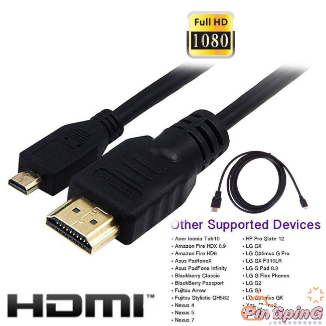 Adapter 6FT 1.8m Mobile Phones Tablets Cable to HDMI HDMI Micro 1080p AV TV