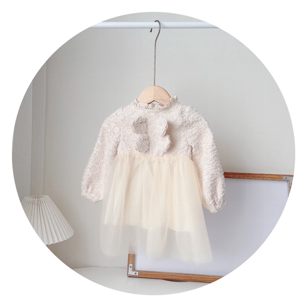 Váy thu dạ lông mỏng, mềm phối voan cho bé sz 8-19Kg (1-5 tuổi)