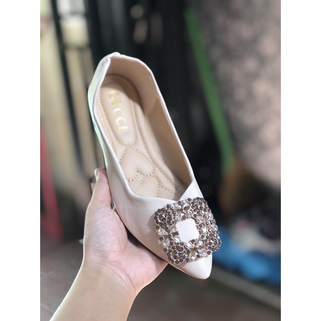 Giày búp bê nữ hoa đá da mềm êm chân | BigBuy360 - bigbuy360.vn